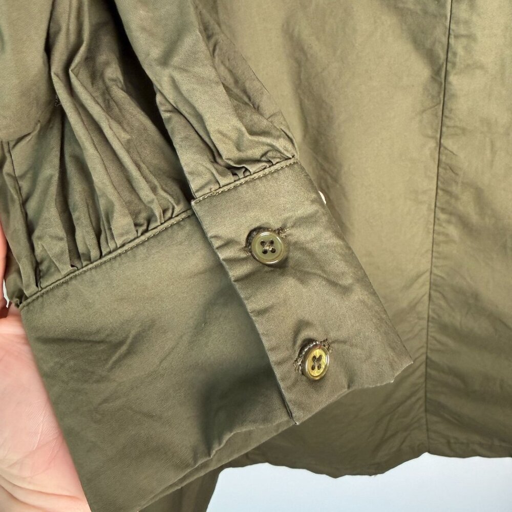 Avara Rhett Dress Mini Zip Up Balloon Sleeve Zip Up Cotton Poplin Olive Green L - Picture 12 of 13